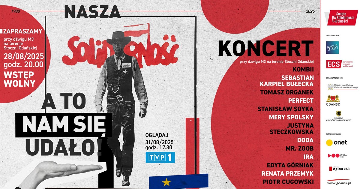 Koncert na finał plebiscytu Nasza Solidarność w czwartek 28.08! Niestety nie usłyszymy Stanisława Soyki