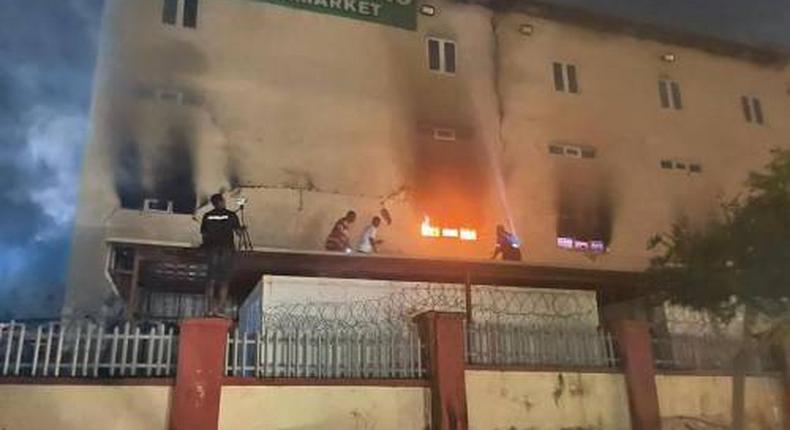 Ebeano supermarket on fire on July 17, 2021 (Daily Post)