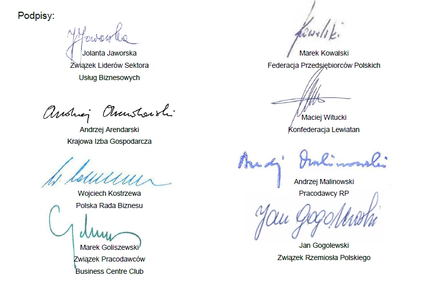 Podpisy pod deklaracją o reaktywacji Rady Przedsiębiorczości
