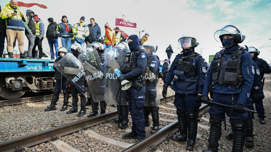 Protest rolników na przejściu granicznym w Medyce 20 lutego 2024 r