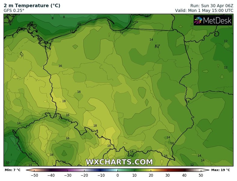 Na południowym zachodzie w poniedziałek temperatura wzrośnie do 19 st. C