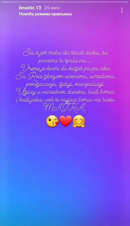 Mionina majka, objava na Instagramu