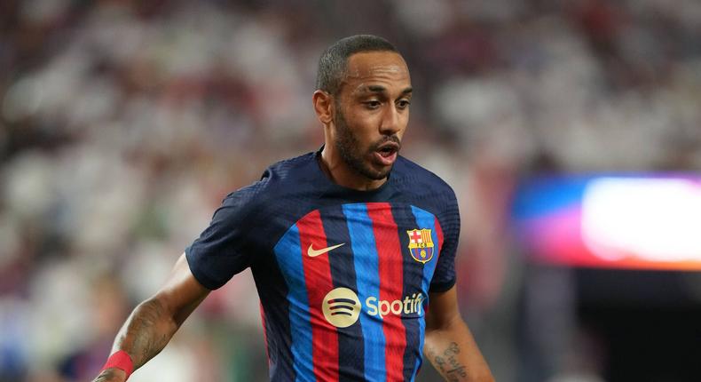 Pierre-Emerick Aubameyang of F.C Barcelona during the Soccer Champions Tour match between Real Madrid and F.C Barcelona at Las Vegas,NV on July 23, 2022