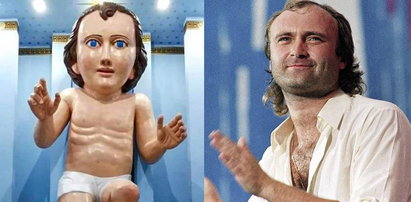 Wielka figura dzieciątka Jezus. Wygląda jak Phil Collins