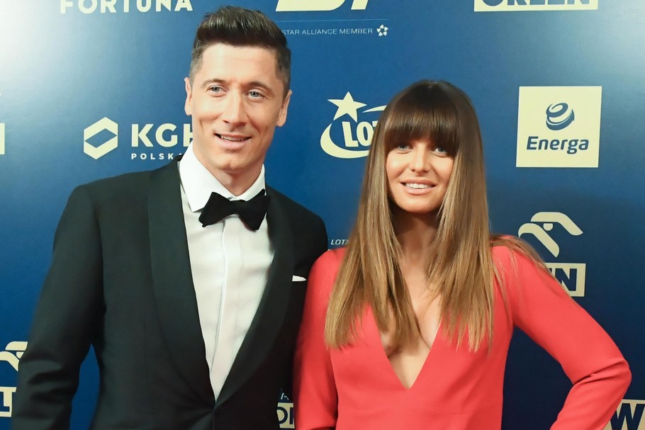 Robert Lewandowski z żoną Anną przed Galą Mistrzów Sportu w Warszawie, 04.01.2020