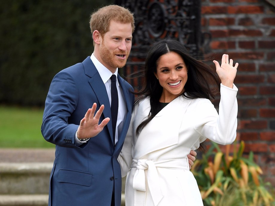 Prince Harry and Meghan Markle announce their engagement outside Kensington Palace on Monday.