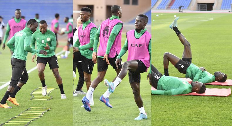 Les-Lions-du-Sénégal-lors-de-leur-première-séance-d'entraînement-à-Marrakech-en-prélude-du-choc-face-aux-Pharaons-d'Egypte,-le-21-mars-2022