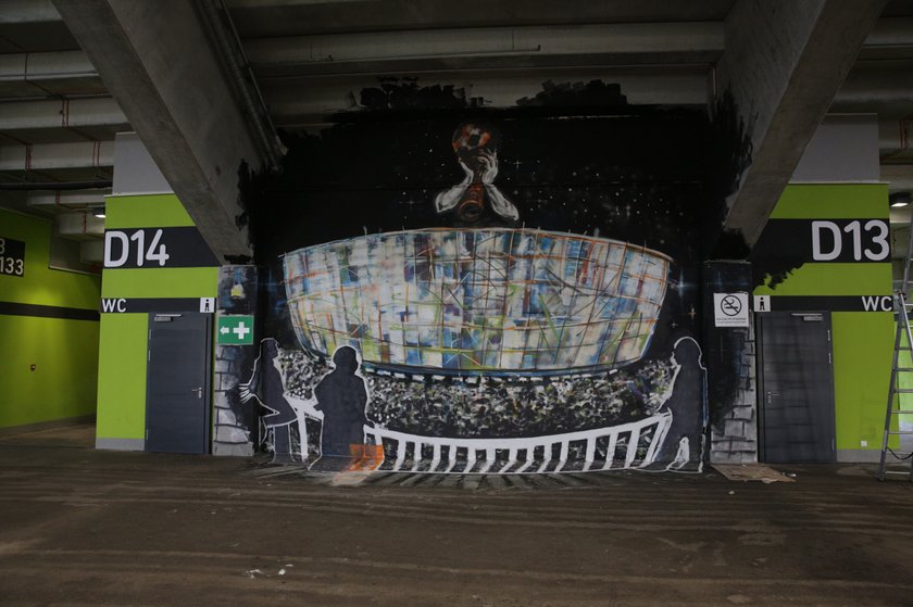 Mural przedstawiający arenę, który powstał na Stadionie Wrocław