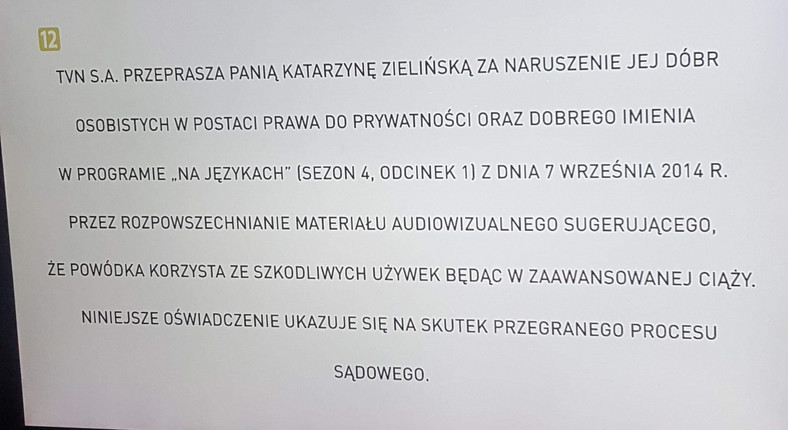 Przeprosiny stacji TVN dla Katarzyny Zielińskiej