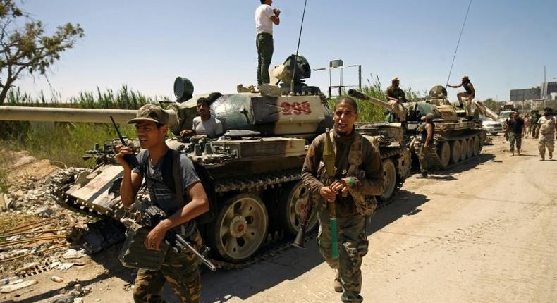 Forces loyal to Libyan strongman Khalifa Haftar, pictured earlier in May 2017, carried out a joint operation with Egypt on jihadist camps in Libya's eastern city of Derna