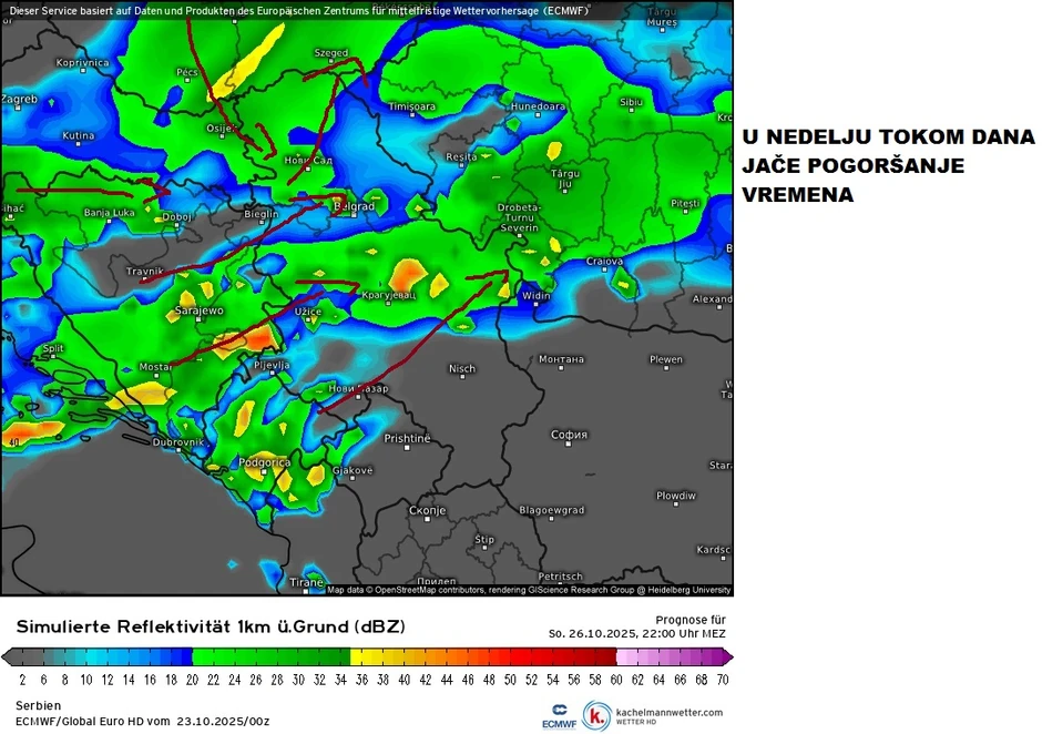 Jače pogoršanje vremena je moguće u nedelju