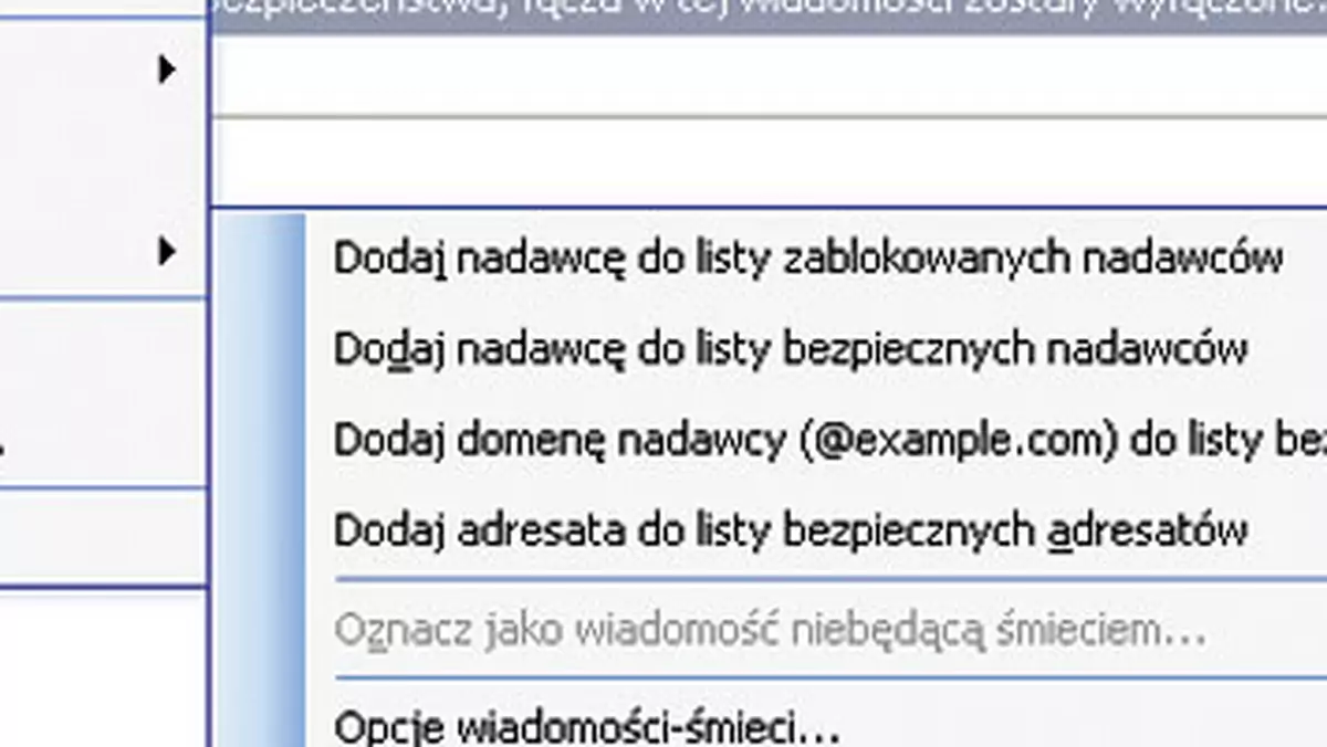 Outlook 2003: jak dodać nadawcę do czarnej listy