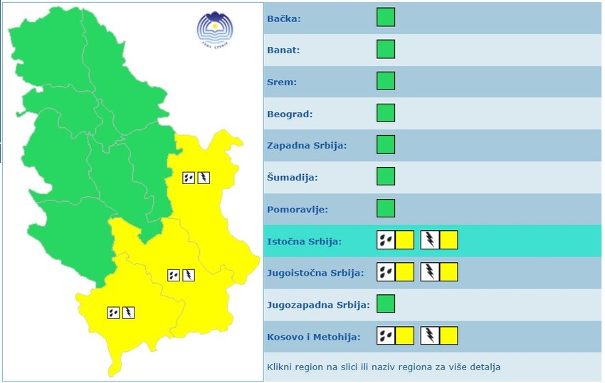 Meteoalarm za  četvrtak