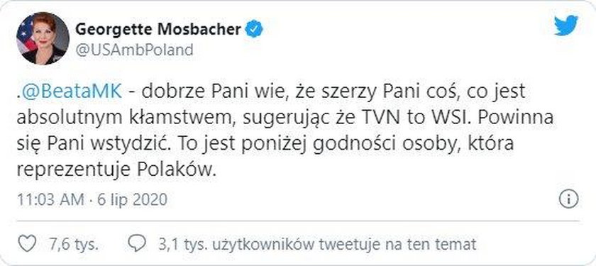 Sprzeczka Ambasador USA z Beatą Mazurek. Mosbacher zabrała głos