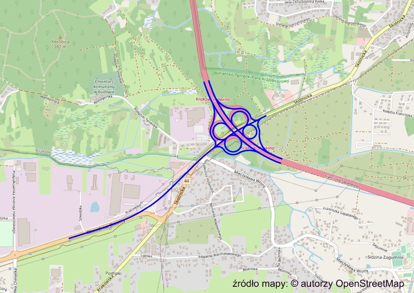 Tak miałoby wyglądać nowe połączenie autostrady A4 z obwodnicą Skawiny