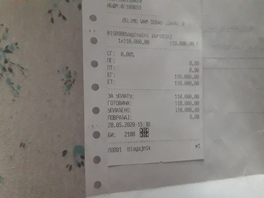 Stankovići su morali da plate 110.000 dinara porođaj u "Višegardskoj" jer je Efrozini istekla viza