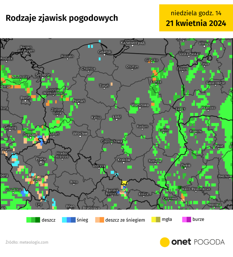 Dziś znów miejscami spadnie deszcz, deszcz ze śniegiem i śnieg