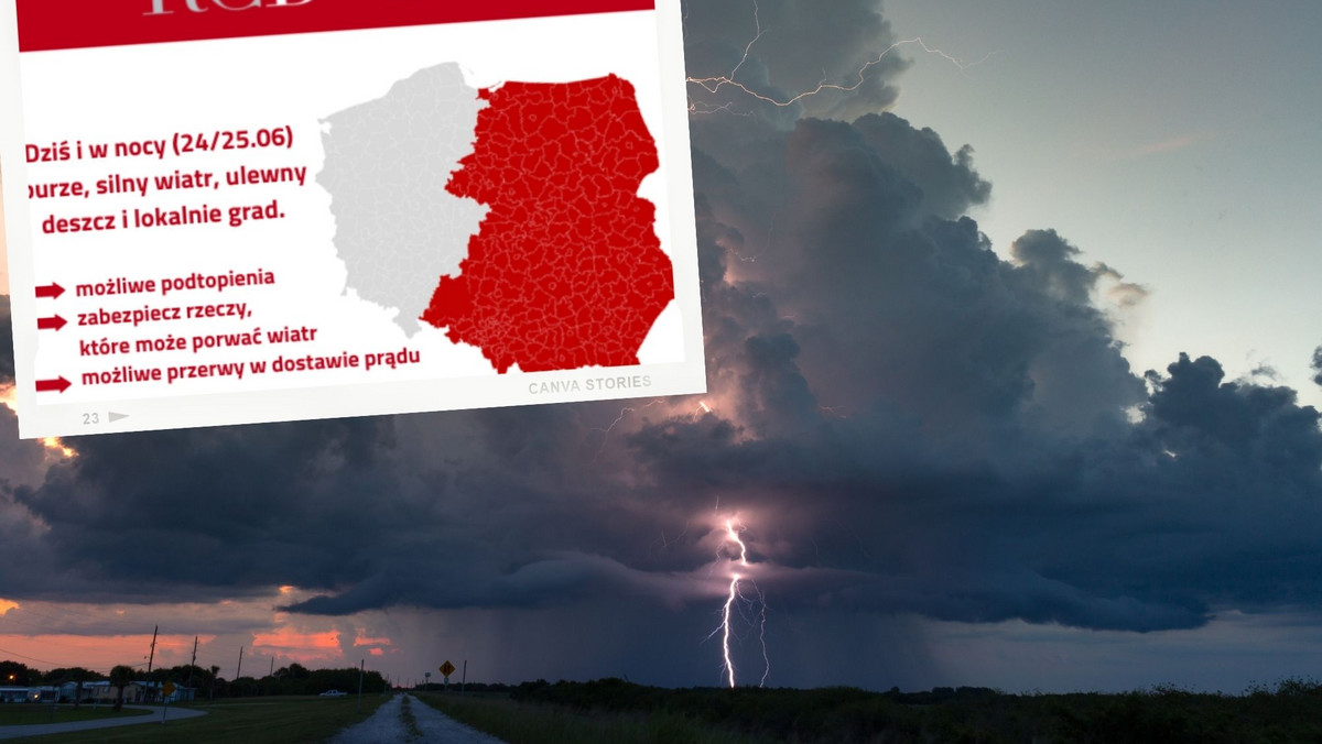 Rządowe Centrum Bezpieczeństwa ostrzega przed burzami. W czwartkowe popołudnie oraz w nocy we wschodniej połowie Polski wystąpią burze, silny wiatr, ulewny deszcz i lokalnie grad