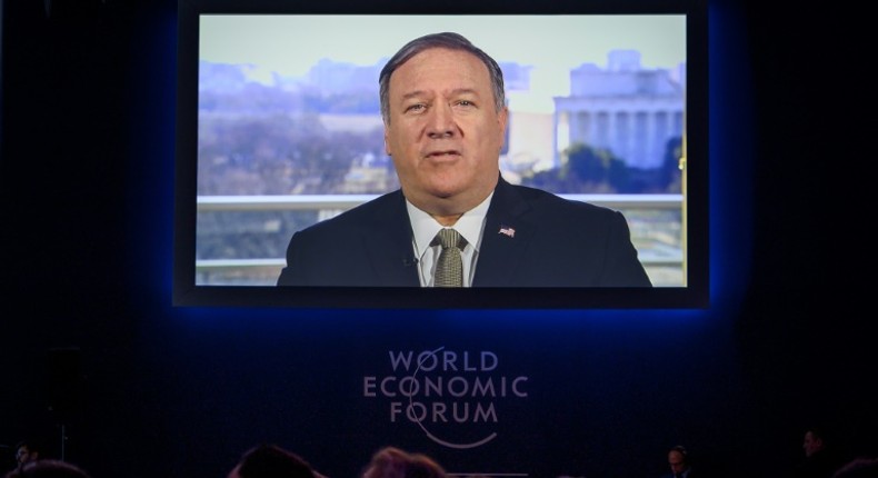 US Secretary of State Mike Pompeo addresses the World Economic Forum in Davos, Switzerland by video