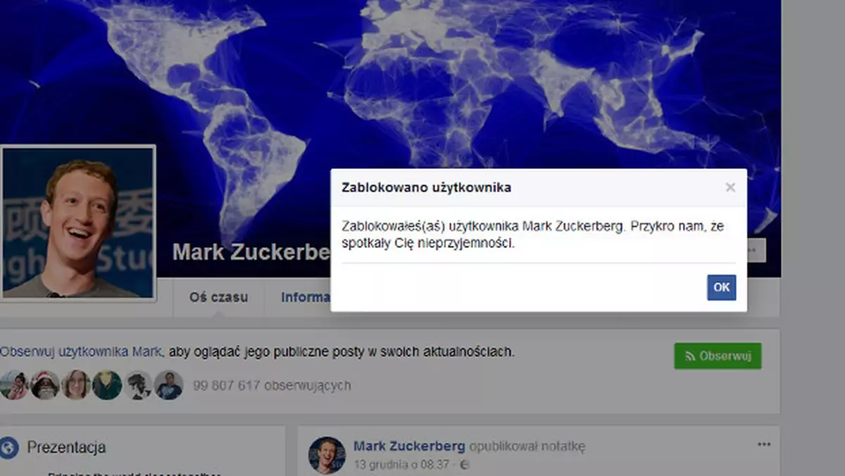 Facebook naprawił pewien błąd. Możemy już blokować Marka Zuckerberga