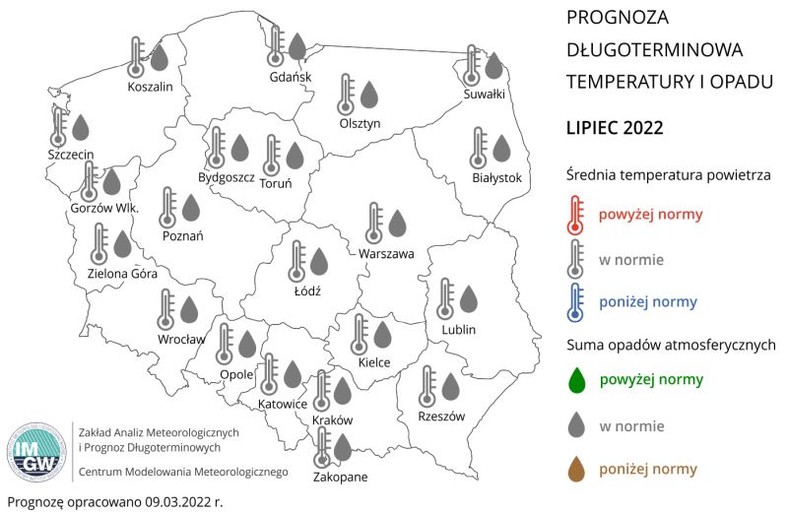 W lipcu zarówno temperatura, jak i opady, będą oscylować w pobliżu normy