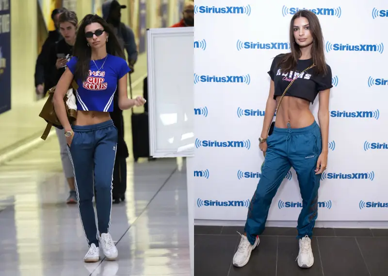 Emily Ratajkowski nosi białe sneakersy do sportowych looków