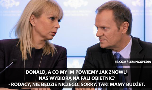 mem z Donaldem Tuskiem i Elżbietą Bieńkowską / Lemingopedia