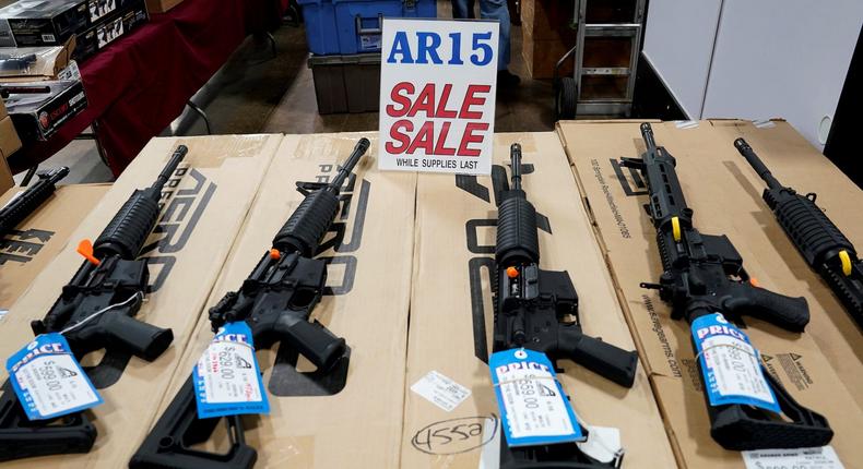 AR-15 rifles for sale at the Guntoberfest gun show in Oaks, Pennsylvania, on October 6, 2017.Joshua Roberts/Reuters