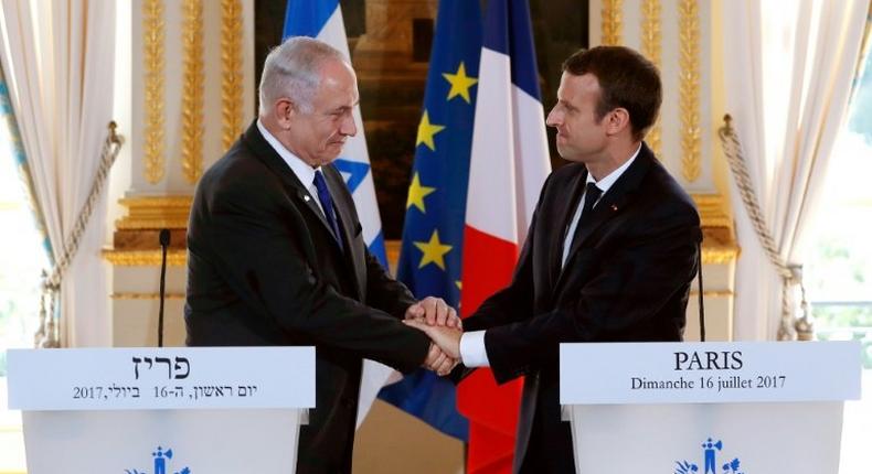 French President Emmanuel Macon calls for a resumption of Middle East peace talks as he holds his first official talks with Israeli Prime Minister Benjamin Netanyahu