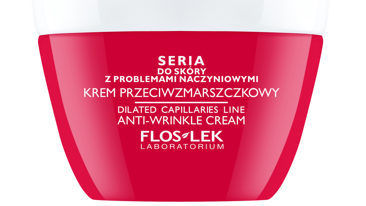 FLOSLEK prezentuje Krem przeciwzmarszczkowy z serii Do Skóry Z Problemami Naczyniowymi. Kosmetyk przeznaczony jest dla kobiet z cerą wrażliwą, suchą, delikatną, z widocznymi naczynkami i „pajączkami”. Cera naczynkowa jest bardzo wrażliwa i płytko unaczyniona. Szybko poddaje się zaczerwienieniom i czynnikom zewnętrznym. Predyspozycja do pękania i rozszerzania naczynek  postępuje z czasem, zwłaszcza po 40 roku życia. Właściwie dobrane preparaty niwelują podrażnienia i zaczerwienienia. Nie lekceważ tego problemu!