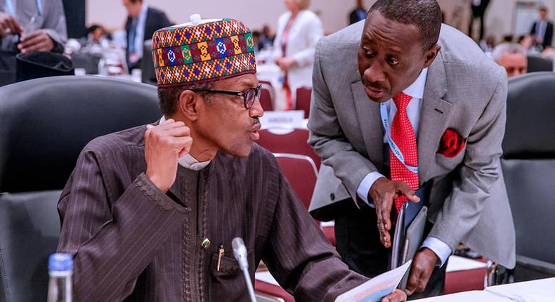 President Muhammadu Buhari with his National Security Adviser, Babagana Monguno [Presidency]