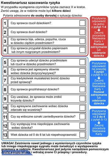Kwestionariusz szacowania ryzyka / źródło: policja.pl