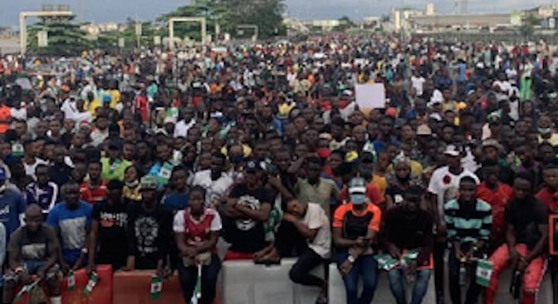 #EndSARS protesters at Lekki Tollgate protesting against police brutality and bad governance in Nigeria (ThisDay)