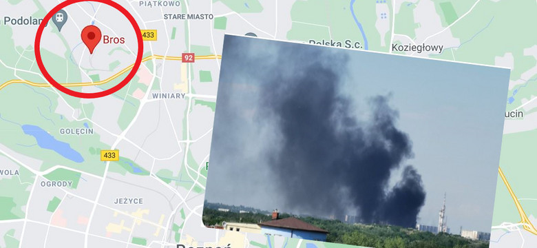 Duży pożar hali w Poznaniu. Kilkanaście zastępów straży walczy z ogniem