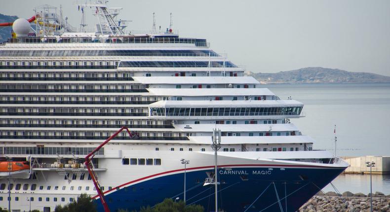 A close-up of the Carnival Magic cruise ship docked in Marseille. Carnival Cruise Lines ships in Marseille.