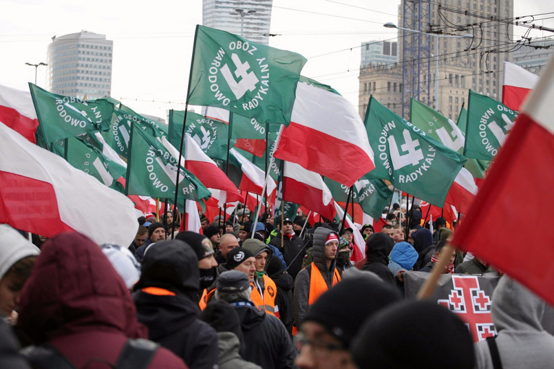 Flagi ONR na Marszu Niepodległości