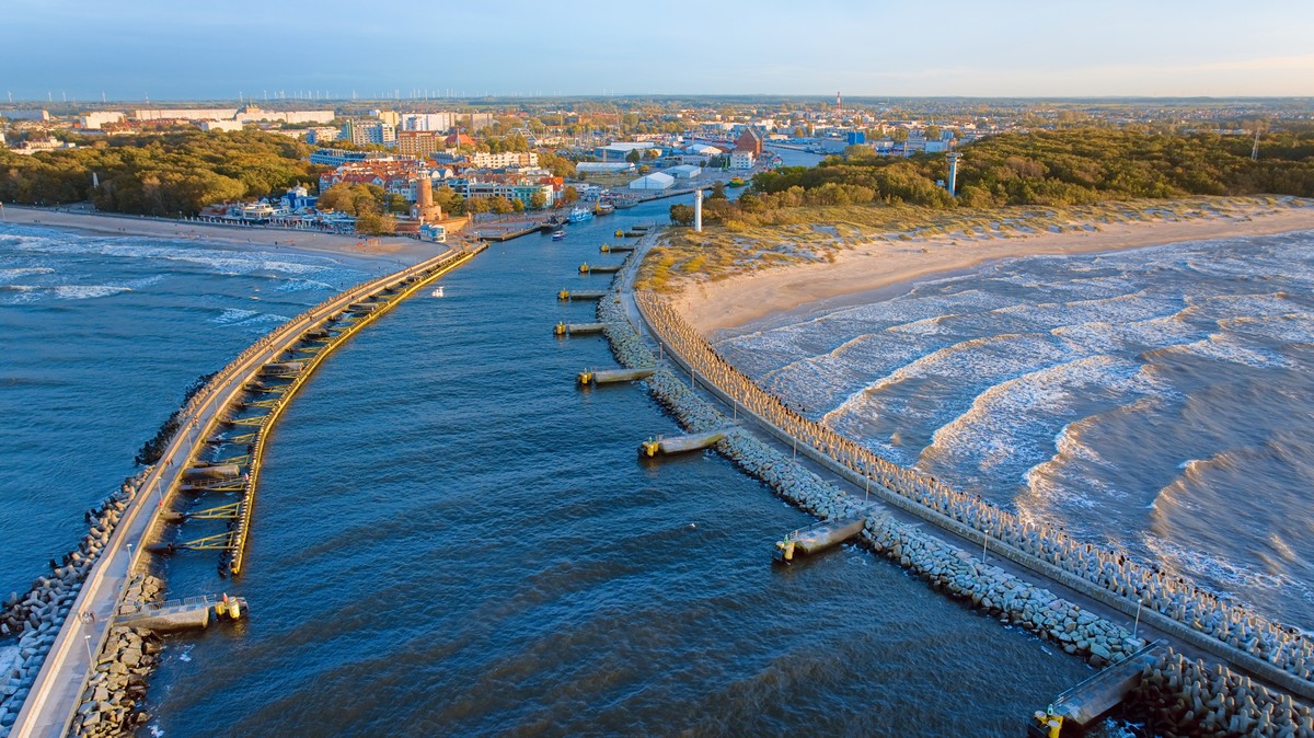 Kołobrzeg uzdrowisko sanatorum Aerial,View,Of,Harbour,And,Lighthouse,In,Kolobrzeg,,Poland.,Natural