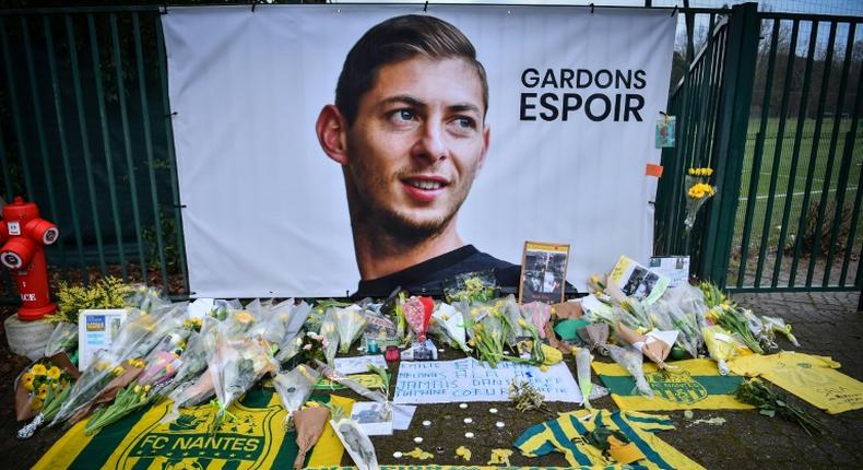 Fans place tributes to Argentinian forward Emiliano Sala outside the Nantes training ground in France. The player had signed for Cardiff City in the English Premier League and his plane went missing on a flight to join his new club