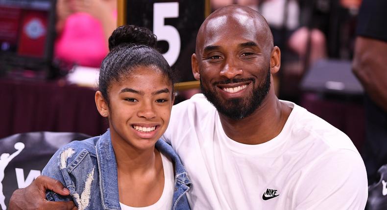 obe Bryant is pictured with his daughter Gianna at the WNBA All Star Game at Mandalay Bay Events Center in July 2019