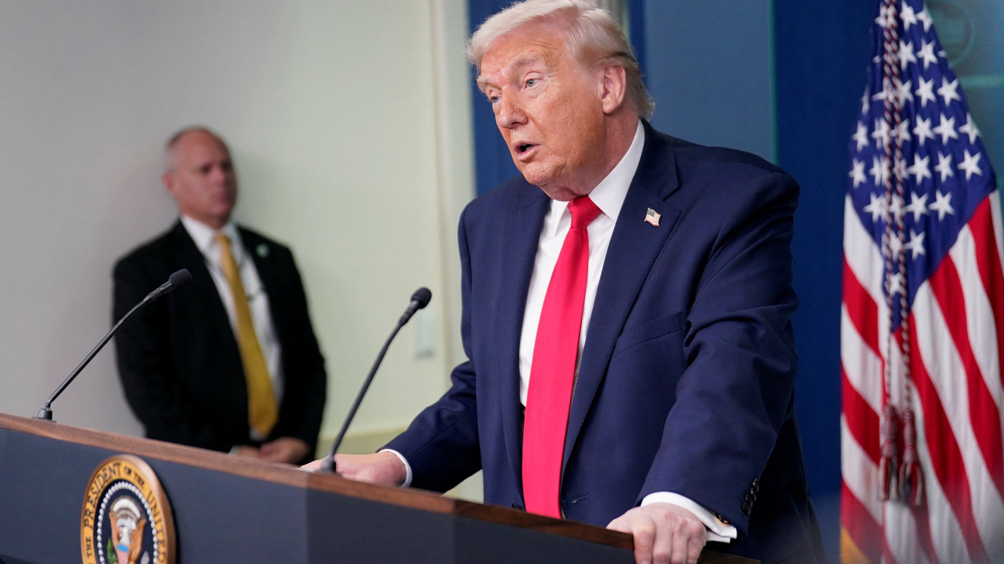 Donald Trump počas tlačovej konferencie pri príležitosti jedného roka vo funkcii