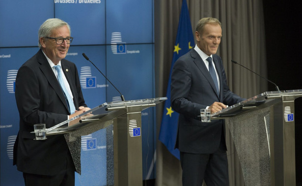 Szef Komisji Europejskiej Jean-Claude Juncker i szef Rady Europejskiej Donald Tusk