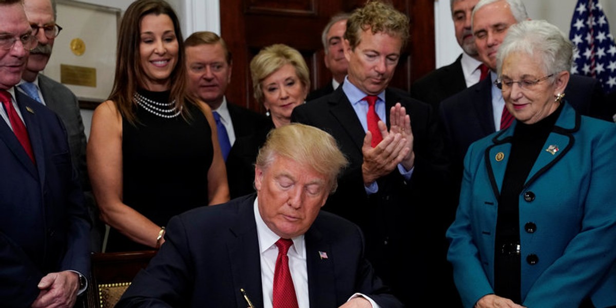 Trump signs an executive order on healthcare at the White House in Washington