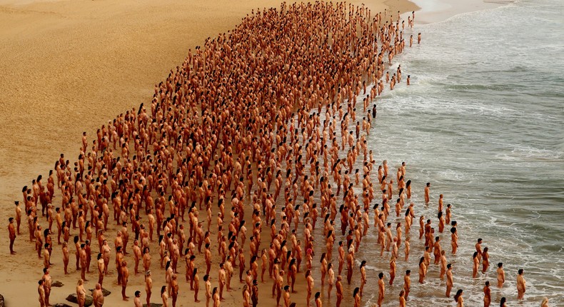 A crowd of naked people gathered on Bondi Beach for a cancer awareness photo shoot.Don Arnold/WireImage