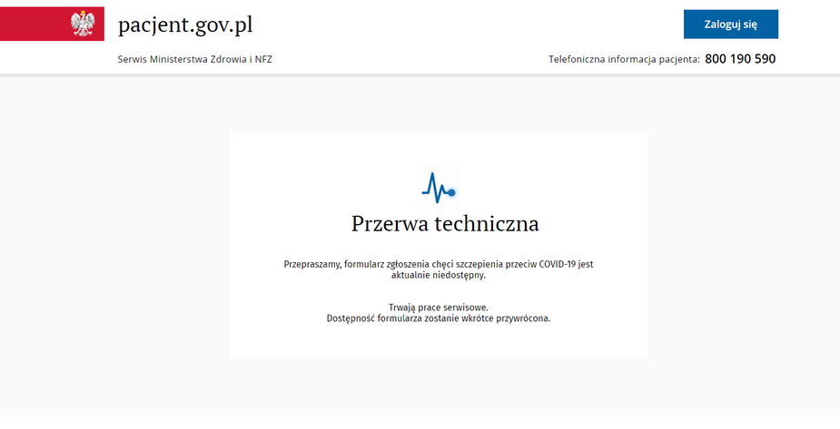 Przerwa techniczna przy zapisach na szczepienie na stronie pacjent.gov.pl