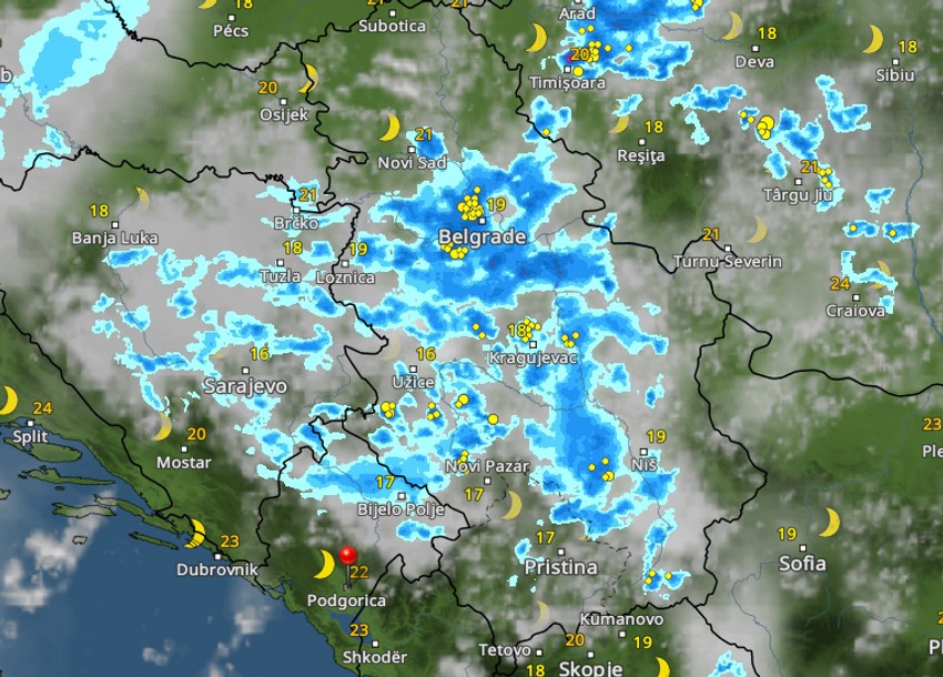 Kretanje kiše danas u 23 sata