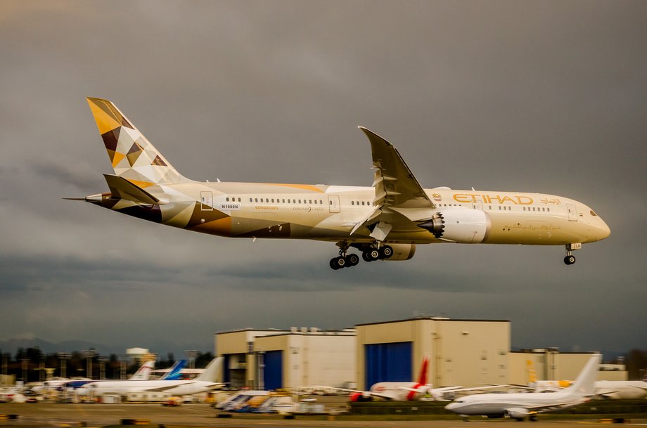 Logo Etihad to nazwa linii lotniczej w dwóch alfabetach - łacińskim i arabskim. Kilka lat temu, wraz z wprowadzeniem Airbusów A380, zmieniono malowanie samolotów. Na ogonach i części kadłuba znalazły się geometryczne figury w palecie złota i barw pustyni, co nawiązuje do krajobrazów, bogactwa i dziedzictwa Zjednoczonych Emiratów Arabskich.