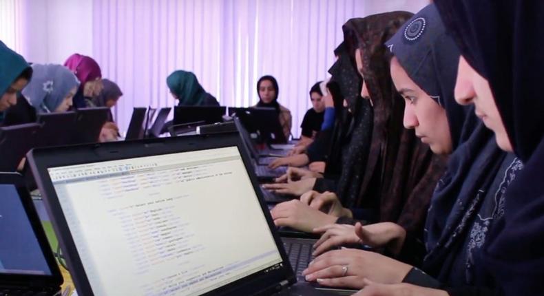 Girls learn to code at the Code to Inspire school in Herat, Afghanistan.