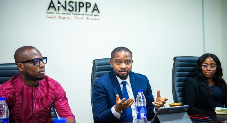 The Managing Director of ANSIPPA, Mark Okoye (middle) addressing journalists during the agency's media roundtable on Friday, June 9, 2023. [ANSIPPA]