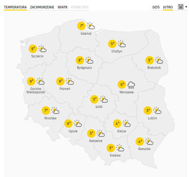 Przewidywana temperatura w Polsce w poniedziałek 22 marca