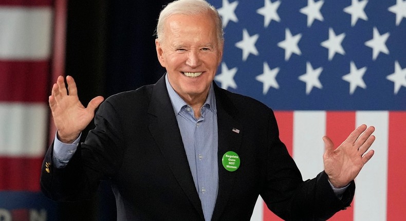 President Joe Biden waves to supporters after speaking at a campaign event in Atlanta.Brynn Anderson/AP